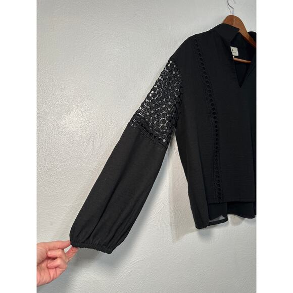 TUCKERNUCK Eyelet Jane Blouse Top M Black Bishop Sleeve Sheer Layer Coquette - Picture 2 of 14
